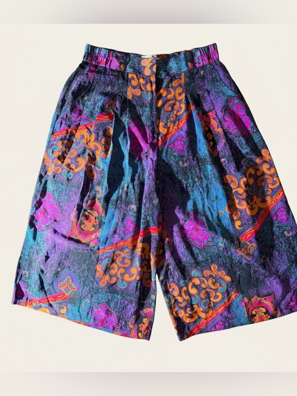Vintage 90s Ferrari Abstract Paisley Pleated Culottes Sz LL